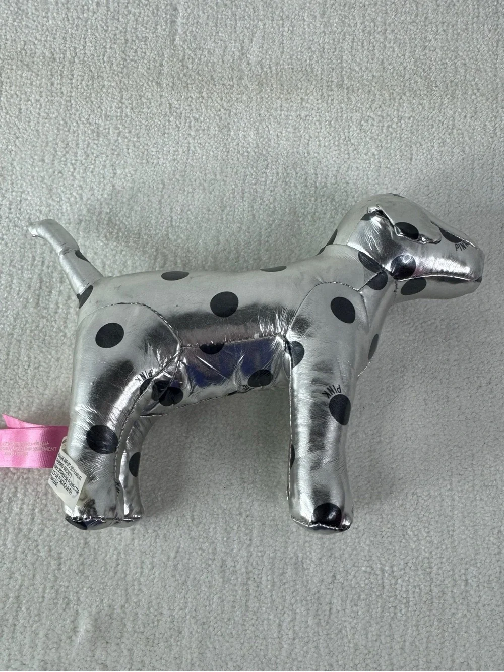 PINK Victoria’s Secret Silver Polka Dot Dog Plush Stuffed Animal Collectible Toy